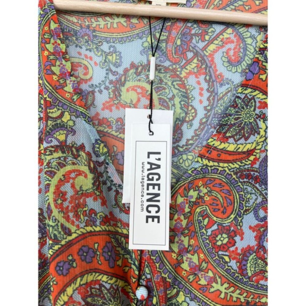 NWT L'agence Pixie Bohemian Long Sleeve Paisley Print Crepe De Chine Blouse Red - Picture 4 of 8